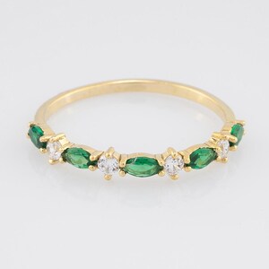 Cz Emerald Wedding Band, Solid Gold Eternity Rings Women, Dainty Stacking Ring, Green Gemstone Ring, Wedding /Engagement Gifts, Promise Ring