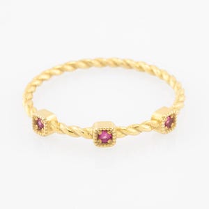 Solid Gold Twisted Rope Ring with Cz | Braided Wedding Band | Solid Gold Stacking Ring | Bezel Set Dainty Twist Band | Half Eternity 3 Stone
