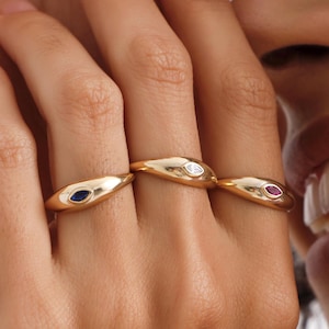 Marquise-Siegelring aus 10K, 14K oder 18K Massivgold, Lünetten-Ring für den kleinen Finger, minimalistischer Kuppelring, Goldring für jeden Tag