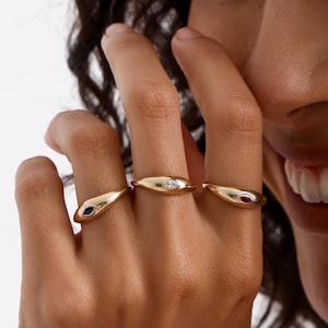 14Kソリッドゴールドベゼルマーキーズピンキーシグネットリングレディースタイニードームバンドスタッキングリングミニマリスト18Kジュエリーギフト、ピンキーエブリデイリング