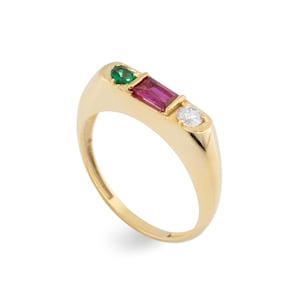 Solid Gold Custom Colorful Stone Signet Ring, Signet Ring with Heart, Baguette & Circle Stones, Statement Ring, Solid Gold Birthstone Ring