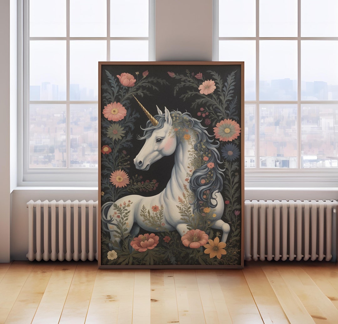 William Morris Unicorn Painting, Dark Academia Print, Vintage Unicorn ...