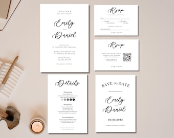 Minimalist Wedding Invitation Suite: Elegant DIY Canva Template (Digital Download)