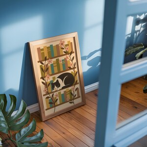 Cozy Cat Library Poster, Cute Home Decor, Book Lover Gift, Cat Art ...