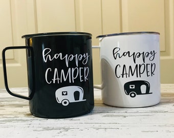 READY TO SHIP - Happy Camper Personalized Steel Coffee Tumbler - Great gift for camping trips, friends, girls weekends