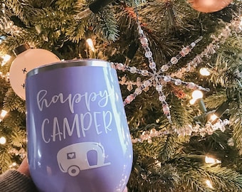 Happy Camper Insulated Steel Wine Tumbler...  Great for keeping those beverages cold all day on the boat!