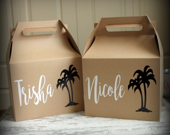 Palm Tree Personalized Gable Box - gift box for Bachelorette party goodies, destination weddings, girls weekends