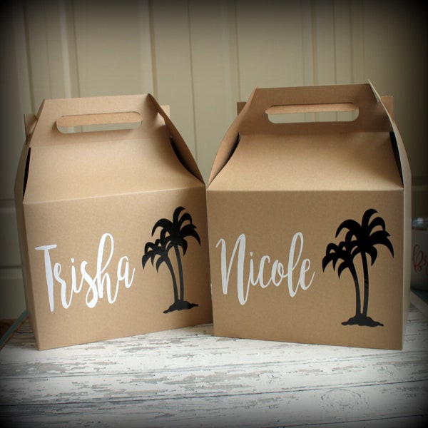 Palm Tree Personalized Gable Box - gift box for Bachelorette party goodies, destination weddings, girls weekends