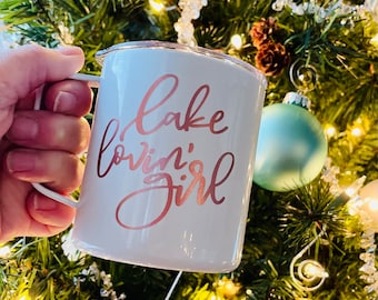 READY TO SHIP - Lake Lovin Girl Personalized Steel Coffee Tumbler - Great gift for camping trips, friends, girls weekends