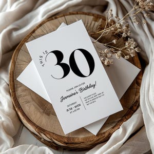 Carte imprimable minimaliste d'invitation de fête d'anniversaire de 30 ans (ou n'importe quel âge) | MODÈLE MODIFIABLE invitation minimaliste invitation numérique Boho