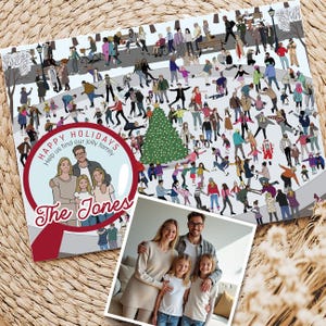 Cartão de Natal engraçado da família Cartão de Natal personalizado da família Ilustração engraçada da família personalizada Onde está o Wally Cartão postal Pesquise e encontre fofo