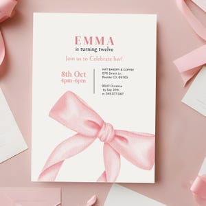 Coquette 12th Birthday Invitation Girl Mobile 12th Birthday Dinner Invite Fancy Bow Birthday Invitations for 12th Year Old Young Lady Invite