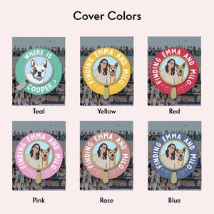 May include: A collection of book covers with illustrations. The covers feature a magnifying glass design with a person and a dog, and the text "Finding Emma and Milo". The covers are in teal, yellow, red, pink, rose, and blue.