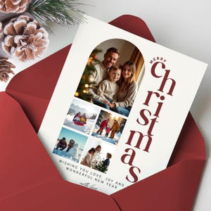 Boho Weihnachtskarte Vorlage Bogen Weihnachtskarte Foto-Weihnachtskarte Frohe Weihnachten Karte Bearbeitbar Urlaub Postkarte Minimalistisch Mit Fotos
