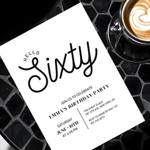 Sixty (or any age) Cool Minimalist Invitation Template 60th Birthday Party Invitation Printable EDITABLE TEMPLATE Invite with mobile version