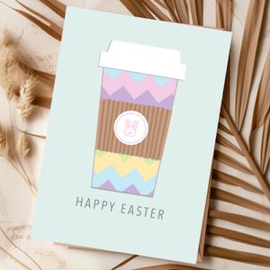 Carte Joyeuses Pâques, Cartes-cadeaux, Oeuf de Pâques et café, Cadeau Joyeuses Pâques pour ado, Cadeau de Pâques pour enseignant, Panier de Noël, Tasse de Pâques