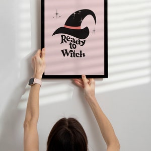 Witch artwork pink Halloween decor artwork pink witch art halloween ready to wtich art
