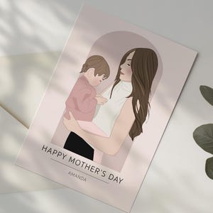 Cartão personalizado para o dia das mães, presente para o dia das mães, retrato personalizado, presentes para a mãe, presente para a avó, cartões de felicitações personalizados, cartões de felicitações