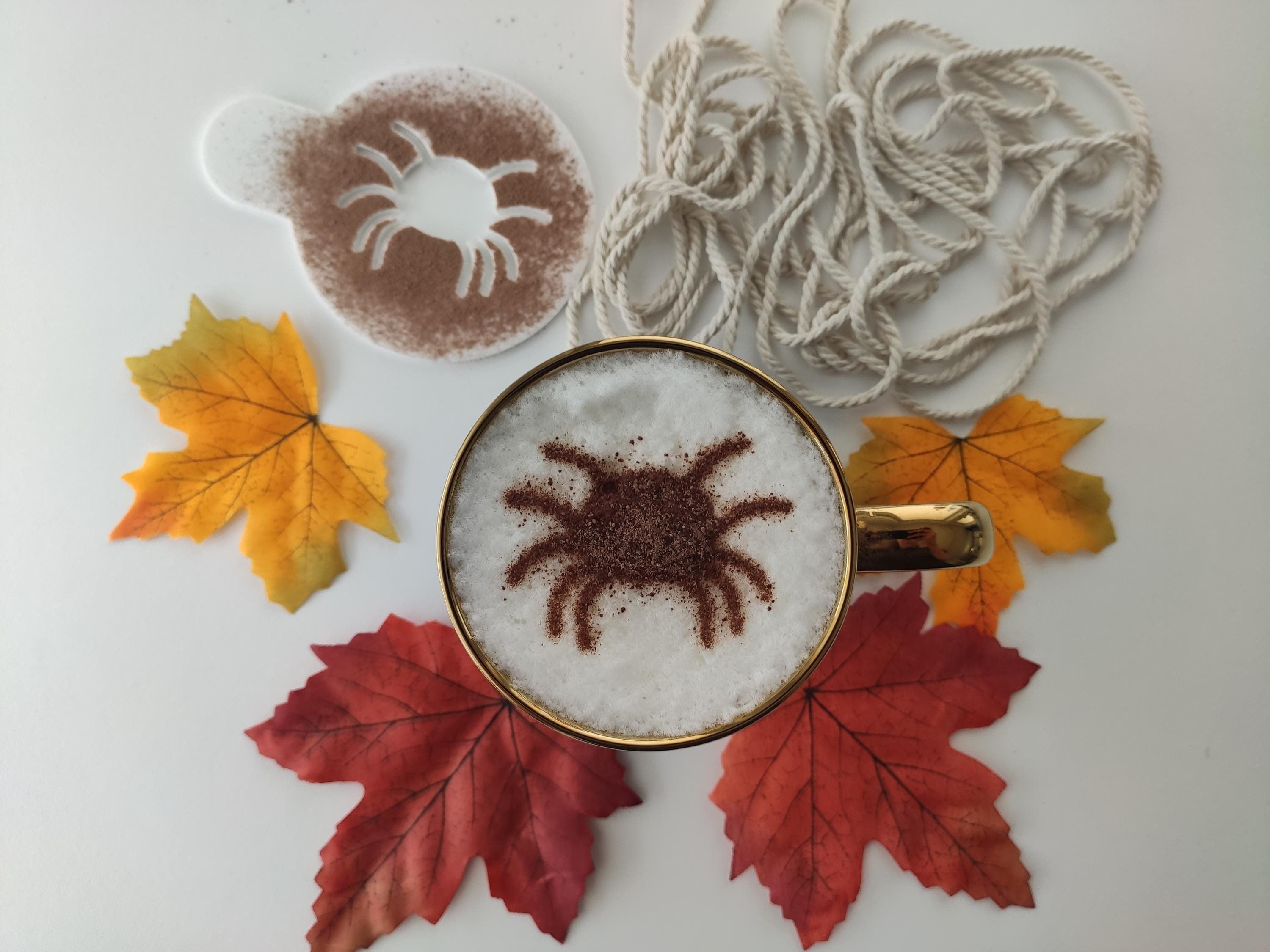 Coffee Stencil for Halloween, Spider Pattern, Handmade Kitchen Accessory, Hot Chocolate Decor, Gift for Coffee Lovers