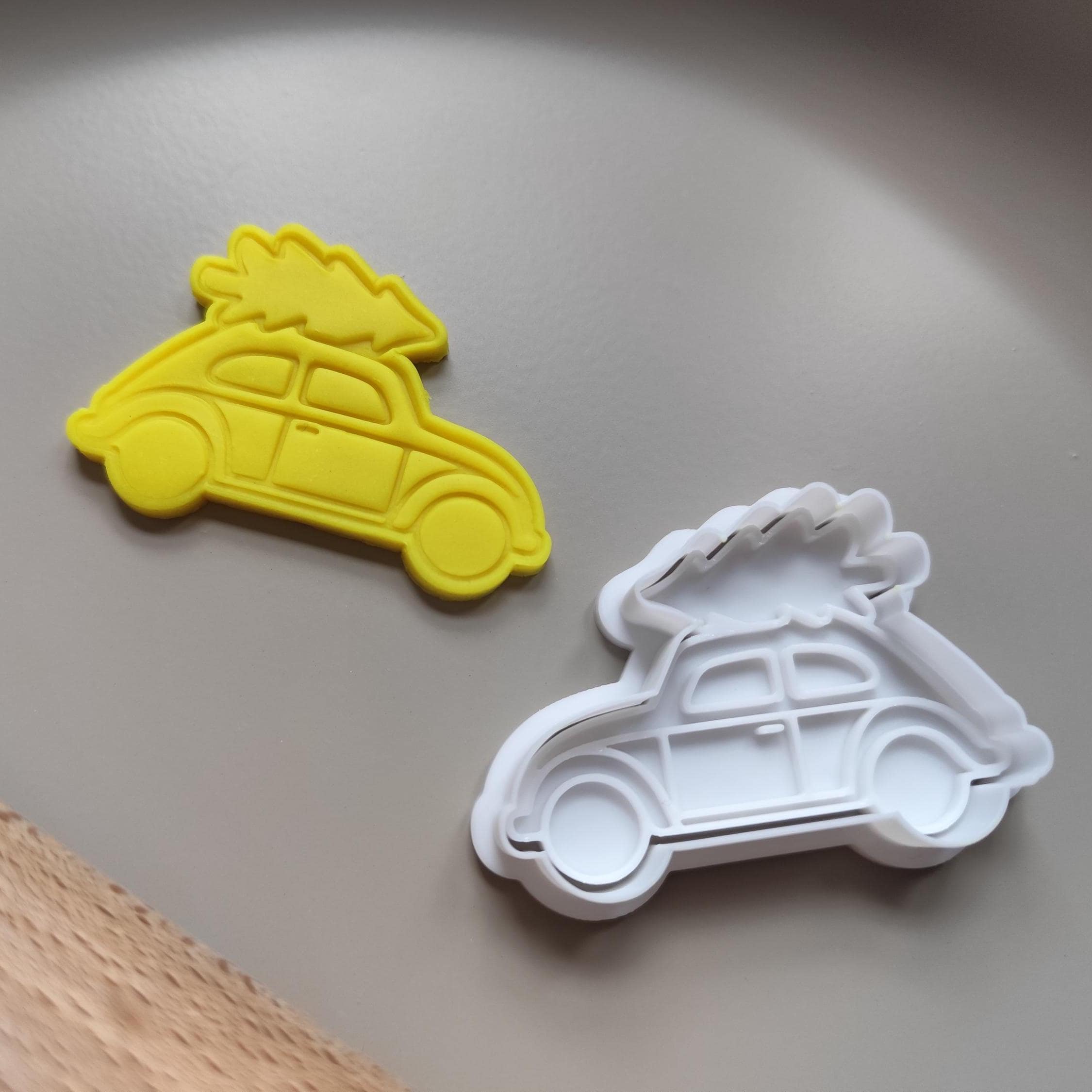 Christmas Cookie Cutter Stamp Car with Tree Festive Baking Tool Holiday Pastry Fondant Dough