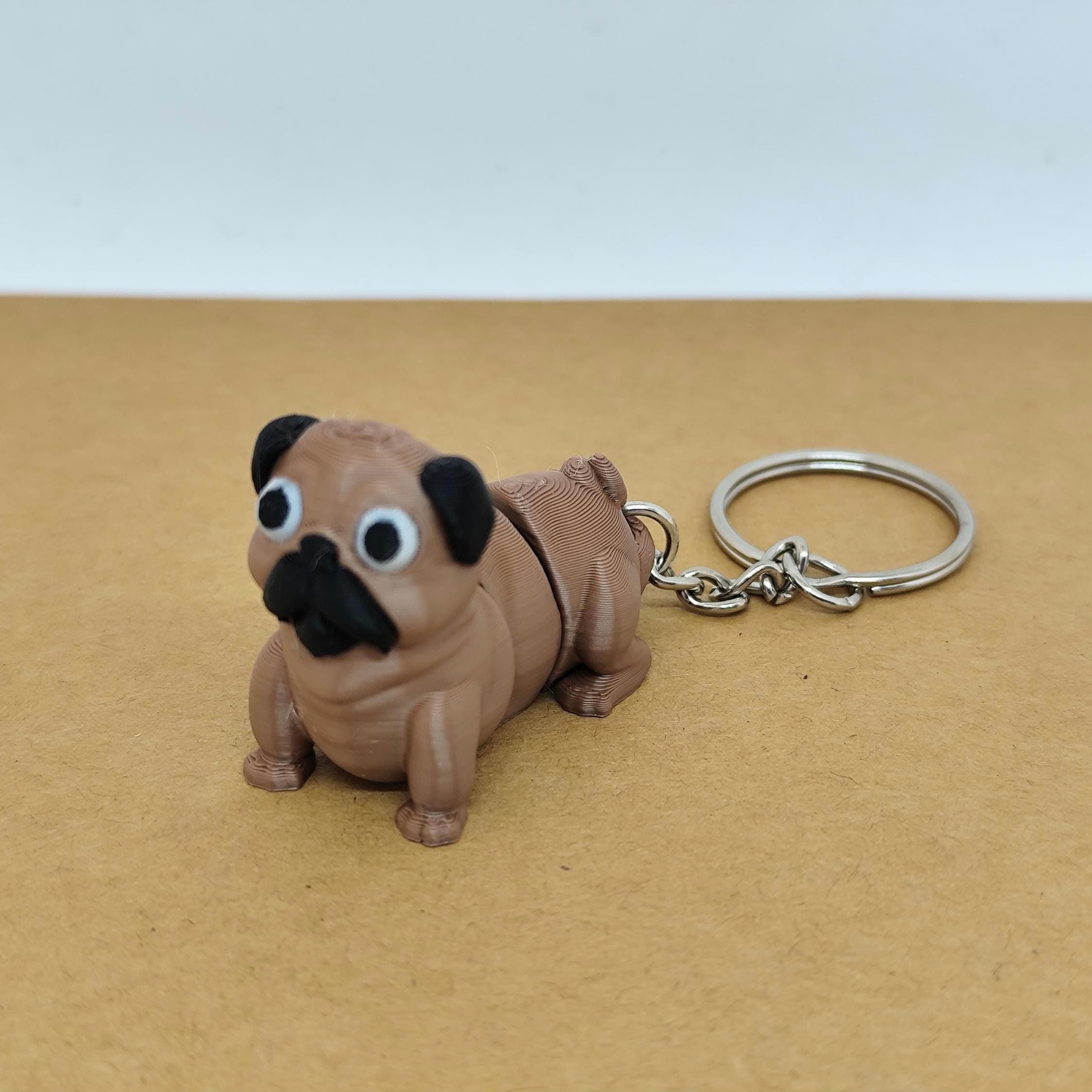 Flexi Pug Keychain, Dog Charm