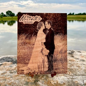 Laser Engraved Wood Photo Portrait: Custom Keepsake with Easel