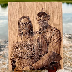 Laser Engraved Photo on Wood: Custom Portrait with Easel