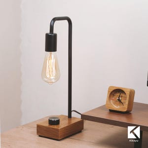Vintago Wood Table Lamp - Kikayu Edison Bulb Dimmable Desk Light for Home Office Decor