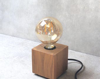 Handmade Teak Wood Table Lamp: Vintage Industrial Bedside Light
