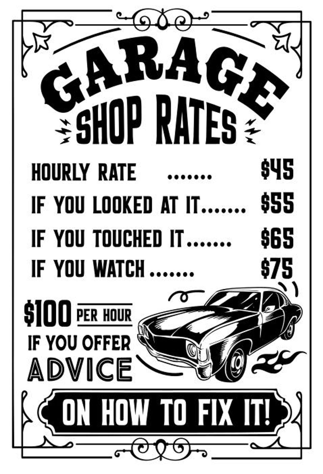 Mechanic Rates Sign 8
