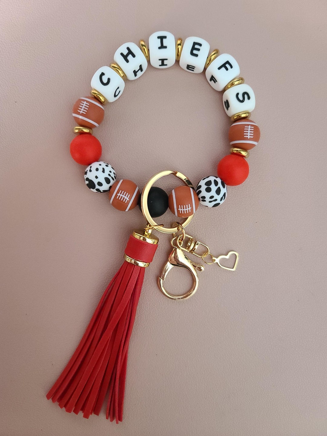Stretchy Kansas City CHIEFS Silicone Beaded Wristlet Keychain With ...