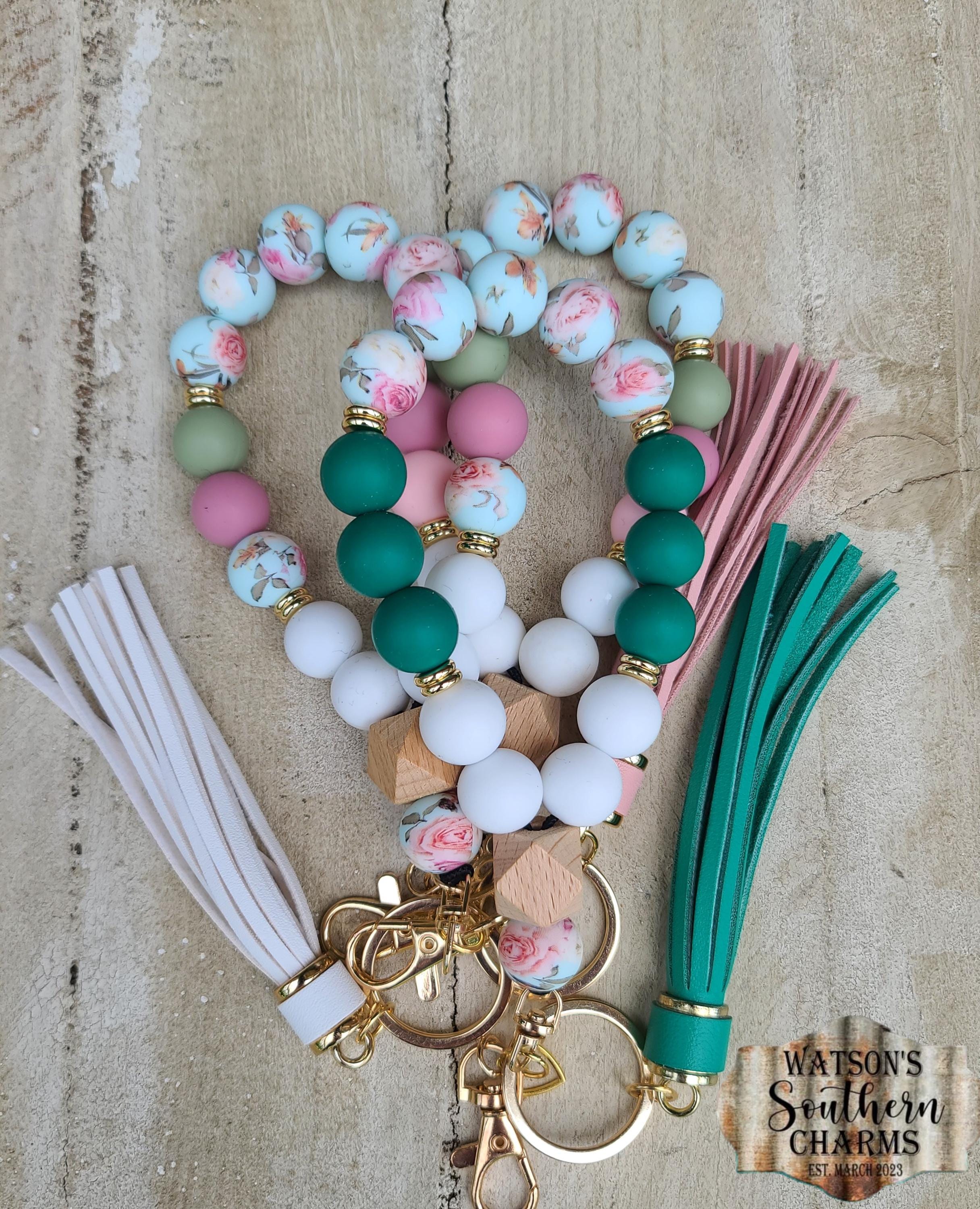 Pink Green Bead Keychain - Etsy
