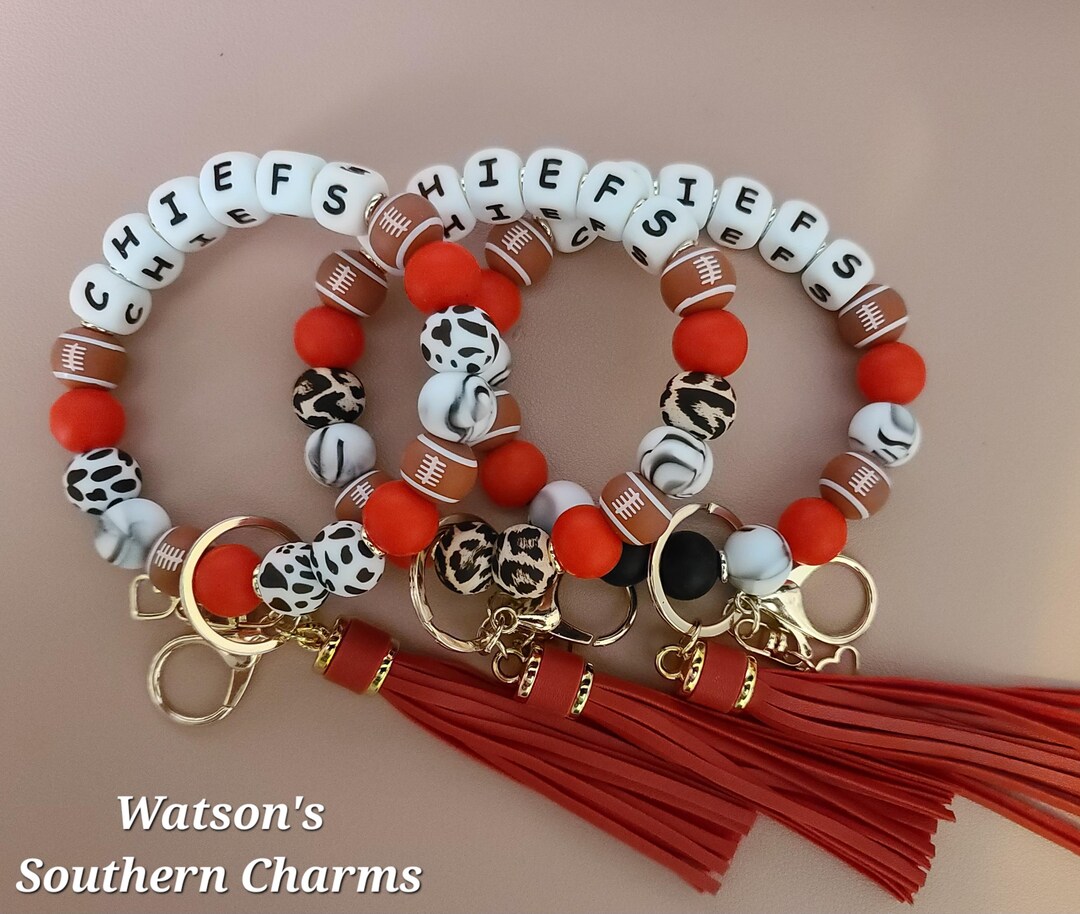 Non-stretchy Kansas City Chiefs Football Silicone Beaded Wristlet ...