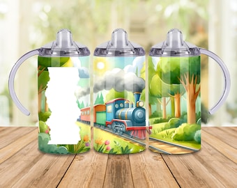 Personalized Train 12oz Insulated Sippy Cup Toddler Tumbler - with 2 Lids and Straw