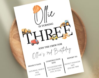 Construction Truck Birthday Invitation Template, Editable, Printable, Digital