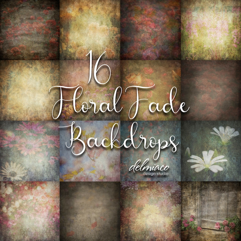 Floral Photography Backdrops: 16 Blended Texture Backgrounds (digital ...