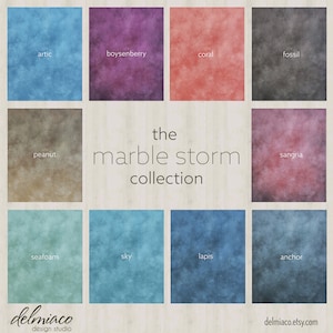 May include: A collection of 10 digital backgrounds with marbleized textures in various colors, including blue, green, brown, pink, purple, and gray. The collection is called "The Marble Storm Collection".
