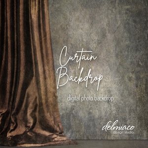 Digital Curtain Backdrop Brown and Gold with a Handpainted Appeal | Instant Download