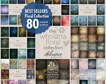 80 Flower Digital Backgrounds, Wholatta Floral Collection Backdrops, Portrait Studio, Green Screen, Flower Digital Paper