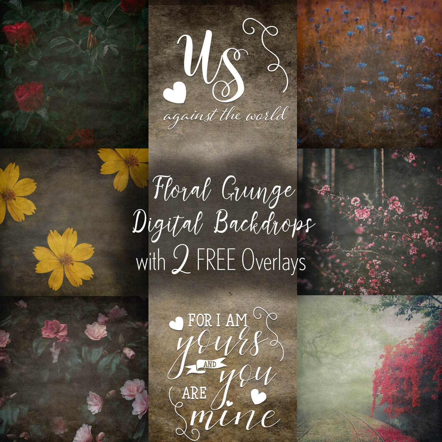 Floral Photography Digital Backdrop: Grunge Texture, Overlay (Digital Download)