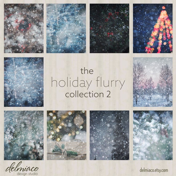 Holiday Flurry Collection TWO Winter Digital Backgrounds | Studio Backdrop | Christmas Backgrounds | Snow Flurries | Winter Scenery