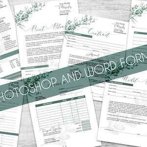 Photography Forms Bundle, PSD & WORD Formats, Contract, Invoice, Booking Form, Model Release, Print Release, Pricing, Mini Session Signup