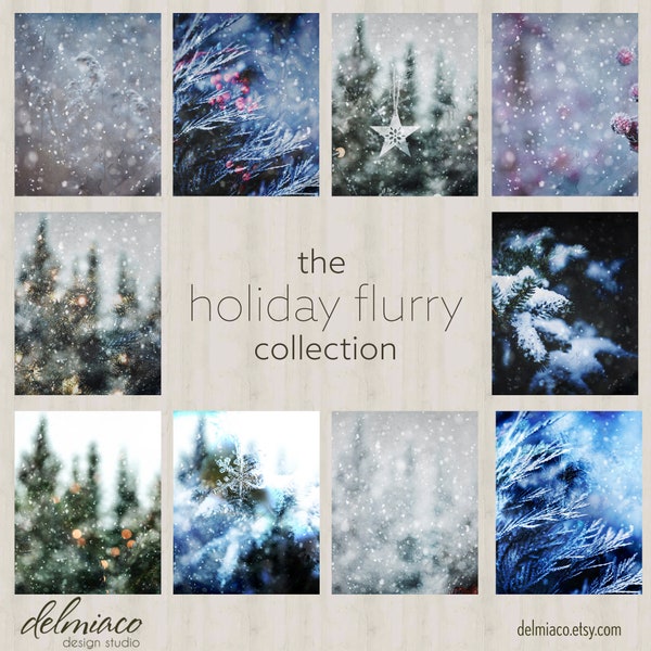 Winter Holiday Flurry Digital Background | Studio Backdrop | Crisp Snow Flurries set upon beautiful scenery for a perfect holiday background