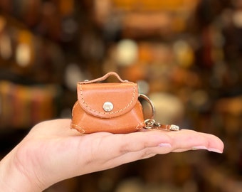 Handmade Leather Mini Bag Keychain: Greek Leather Coin Purse