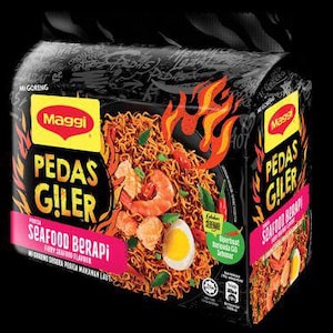 Maggi macarrão frito instantâneo extra quente, rápido e extremamente picante malaio Laksa Ramen, mistura embalada de massa de frutos do mar pronta, sabor asiático