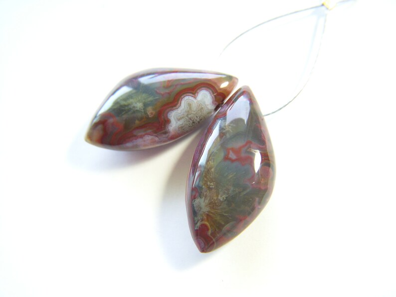 Pair 10x21mm Crazy Lace Agate Polished Asymmetrical Drops