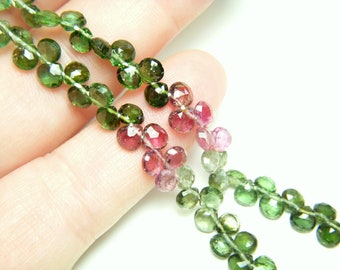 Superb Green and Pink Tourmaline Petite Hearts - Mini Strand - 4 to 4.5mm - 3 Inches