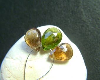 Mixed Tourmaline Faceted Drops - Set of 3 - 9.5 to 10mm