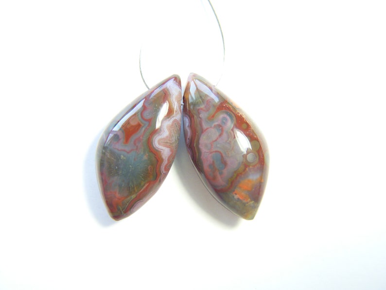 Pair 10x21mm Crazy Lace Agate Polished Asymmetrical Drops