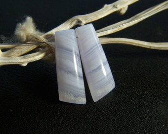 Blue Lace Agate Polished Tapered Baguettes - Pair - 7x21mm